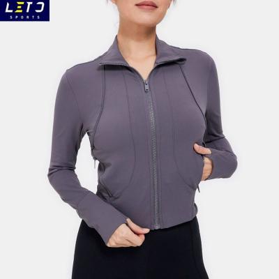 China High Quality Anti-Shrink Crop Length Women Fitness Zipper Jacket Gym Custom Plus Size Jacket for sale