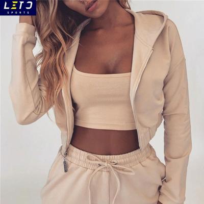 China Classic Design Anti-Shrinkage High Waisted Trouser Pants Women Tracksuits 2pcs Jacket Front Zip Sports Crop Hoodies for sale