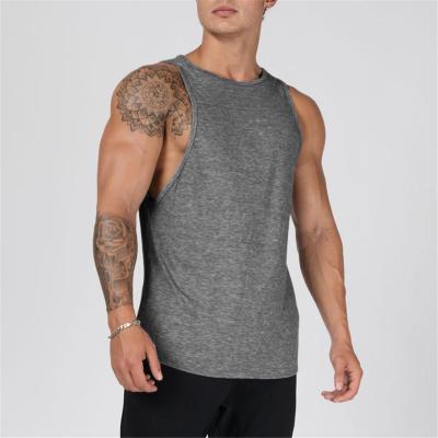 China Anti-Wrinkle Bodybuilding Fabrics Mens Crew Neck Tank Tops Solid Color Custom Logo Mens Sports Wear Gym T-Shirt for sale