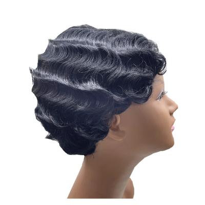 China Pixie Cut Water Wave 6inch 90gram Premium Synthetic Wigs Finger Wave Wig Bob Wigs For Black Lady Short Water Wave Wigs for sale