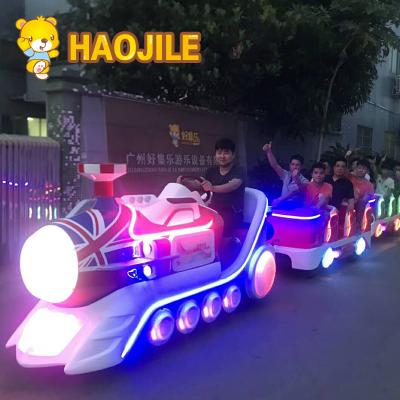 China Haojile Fiberglass+Steel Amusement European Style Trackless Happy Electric Train No Tower Track for sale