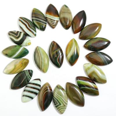 China 20*40mm Flat Back CAB Cabochons Green Marquis Agates Natural Stripe Gemstone For Jewelry Making 20x40mm for sale