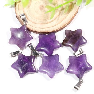 China 20mm Small Natural Stone Pendant Charms Customized FASHIONABLE Crystal Quartz Amethyst Carved Star for DIY Jewelry Making Necklace for sale