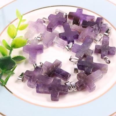 China FASHIONABLE natural amethyst gemstone crystal cross charms stone pendants for jewelry making wholesale for sale