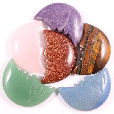 China Art New Product Folk Moon Face Charms Crystal Rose Quartz Stone Natural Gemstone Crystal Stone Crafts Ornaments for home decorate for sale