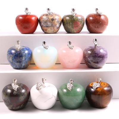 China Crystal Quartz Apple Reiki Hand Carved Art Christmas Gift Natural Folk Gemstone Carved Crystal Carving Apple for Home Decoration for sale