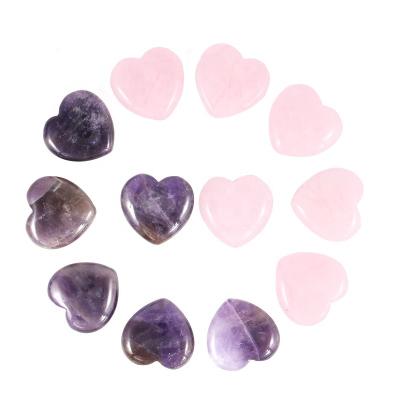 China Europe Customized 20x8mm Rose Quartz Amethyst Stone Heart Heart Shape Natural Polished Pink Amethyst Heart Shape Healing for sale