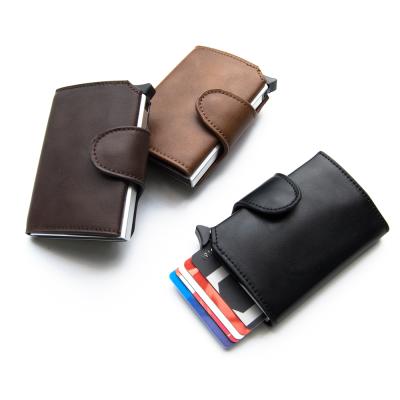 China RFID Blocking Protects Custom Logo Slim Front Pocket Wallet Aluminum Pop Credit Cards Holder RFID Blocking Cards Wallet Leather Organizer for sale