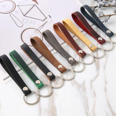 China Fashion Mens Womens Vintage Genuine Leather Handmade Key Chain Holder Ring Strap for sale