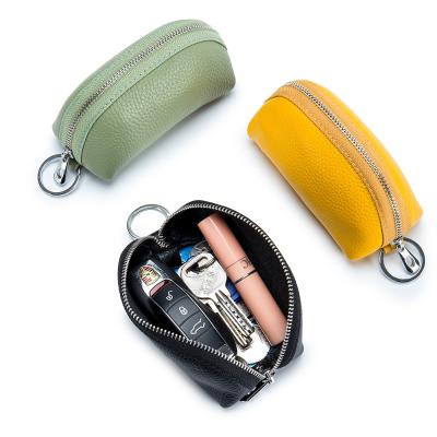 China Fashion Women Mini Soft Genuine Cow Leather Coin Purse Zipper Key Holder Wallet for sale