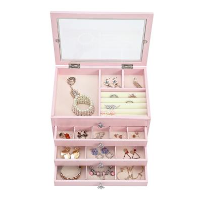 China Portable Large Capacity Morden Home Jewelery Box Earring Jewelry Storage Box Necklace Compartment Finished Box Artifact for sale