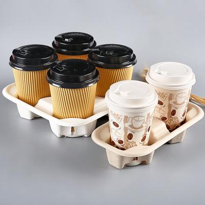 China 100% Biodegradable Biodegradable Sugar Cane Bagasse Coffee Cup Tray Holder Carrier for sale