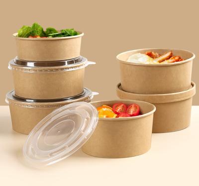 China 37oz Eco-Friendly Recyclable Paper Salad Box Round Kraft Paper Bowls With Lid for sale