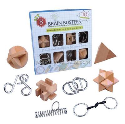 China Intellectual Developmental 8pcs/set 4pcs Puzzle +4pcs Metal Wire Brain Teaser Wooden Puzzle for Kids and Adults for sale