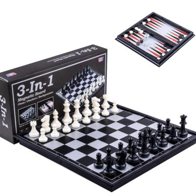 China Magnetic Folding Protable Chess Board Educational and Hobby Chess Set Bestseller 3 in 1 Controllers Backgammon Chess Set for sale