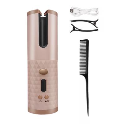 China Safety Auto Ceramic Rotating LCD Display Magic Portable Cordless USB Rechargeable Hair Curler for sale