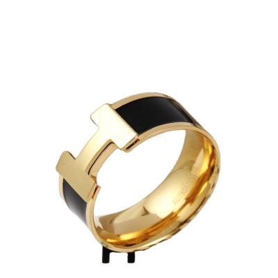 China 2021 Women Jewelry Lead Free Nickel Free Enamel H Letter Stainless Steel Trendy Gold Plated Ring for sale