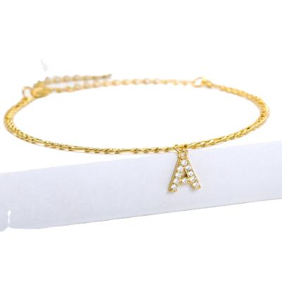 China FASHIONABLE English Alphabet Letter Stainless Steel Jewelry Zircon Anklets 2021 New Arrivals Dangling Anklet Chain for sale