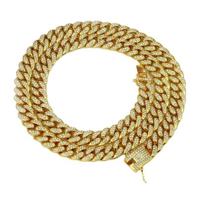 China Hiphop Hip Hop Gold Plated Alloy Necklace Jewelry Crystal Rhinestone Miami Cuban Link Chain Necklaces for sale