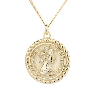 China TRENDY S925 Sterling Silver Coin Pendant Gold Plated Charm Chain Necklace For Women for sale