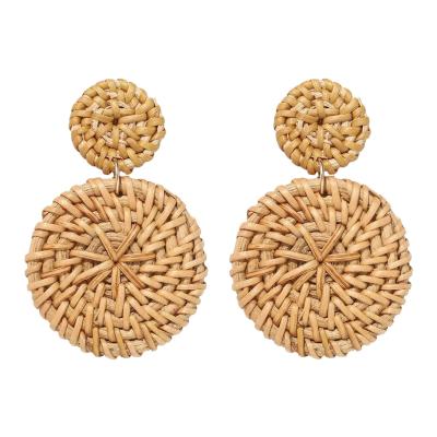 China Amazon FASHION Hot Selling Piercing Jewelry For Women Round Wooden Rattan Earrings Pieces for sale