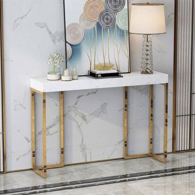 China Hot Sale Living Room Stainless Steel Entrance Corner Classic Marble Top Luxury Console Table for sale