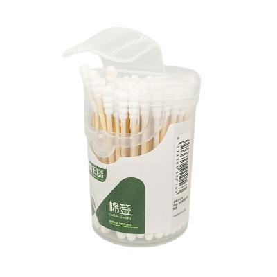 China Eco-friendly Gun Long Ear Cleaning Cotton Swab Cleaning Wooden Handle Bud Stick Tip Bamboo Cotton Swab for sale