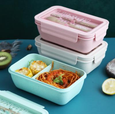 China Wheat Japanese Leakproof Straw Lunch Box Bento Stocked Plastic Food Container For Student Microwave Safe for sale