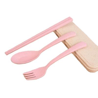 China Sustainable Portable Natural Fiber Plastic Cutlery Set Biodegradable With Case Reusable Cutlery for sale