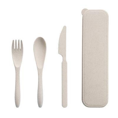 China 3PCS Sustainable Portable Cutlery Europe Style Wheat Straw Spoon Knife Fork Dinnerware Set for Travel, Picnic for sale