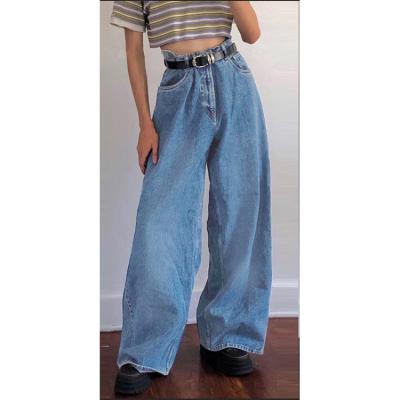 China 2021 Ins Waist Denim Pants Fashionable Classic Breathable Long Flared Leg Jeans Women Denim Jeans Womens Wide Leg Jeans for sale