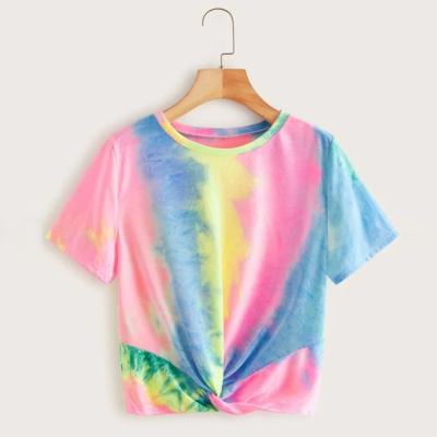 China 2021 Summer Women's New Breathable Short Sleeve T-shirt Gradient Tie Dye Upper Loose T-shirt for sale