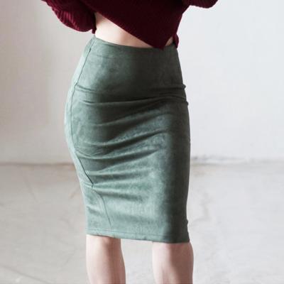 China Breathable Elastic Suede Solid Color Deerskin Velvet Knee Length Elastic Pencil Skirt Skirts Fashionable Women Hip Skirt for sale