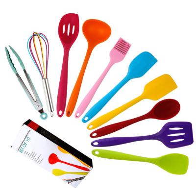 China Sustainable Kitchen Instruments Tools Silicone Cookware Set Tuner, Spatula, Spoon, Pouch With Wooden Handle for sale