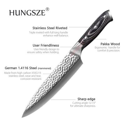 China Viable German Steel Chef Knife Hammered Stainless Steel Kitchen Knives 8inch Blade Blank for sale