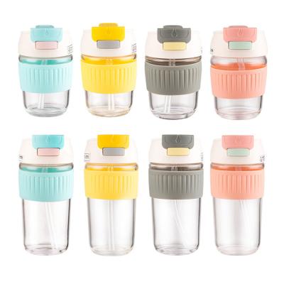 China Fashion 350ml Water Bottle Gass Tumbler With Straw Portable Water Cup With Glass Straw for sale