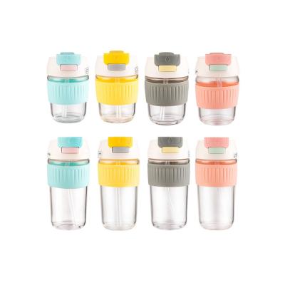 China Fashion 450ml Girl Portable Water Bottle Glass Water Cup With Straw Straw Glass Drinking Water Cup for sale