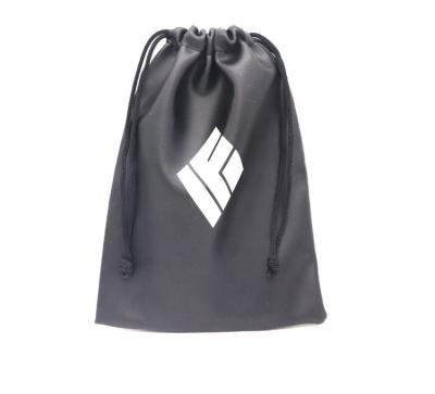 China Logo Printing 13*18cm Black Drawstring Recyclable Customized PU Leather Bags For Iphone And Power Bank for sale