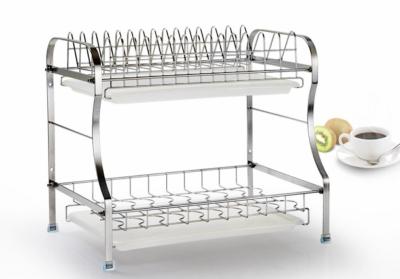 China Double Layer Stainless Steel Kitchen Rack Dryer Tray Holder Organizer Silver Color for sale