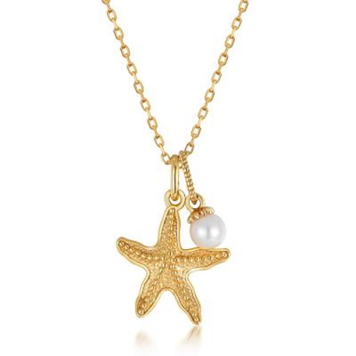 China FASHIONABLE 2020 new 925 sterling silver gold element shape pearl starfish necklace popular necklace for sale