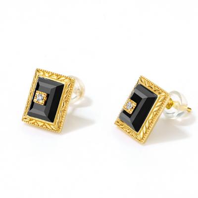 China 925 2020 fashion women jewelry 9K high quality black agate silver gold plated gold plated wholesale price for sale