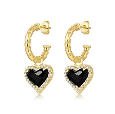 China Fashionable Brass Plated With Black 18k Gold Heart Shape Earring Stud for sale