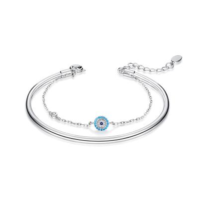 China TREND S925 Fashion Bangle Jewelry Silver Bangle Plated With 18K Gold Women's Blue Evil Eye Wholesale Price for sale