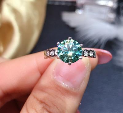 China CLASSIC green moissanite diamond classic six claw ring S925 silver plated with gold with GRA certificate for sale