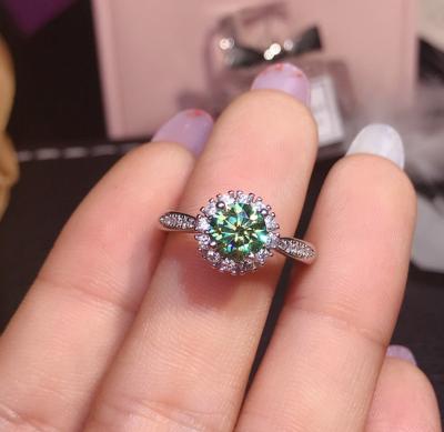 China CLASSIC green moissanite diamond daisy sunflower ring S925 silver plated with gold with GRA certificate for sale