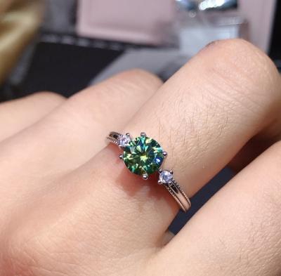 China CLASSIC S925 silver plated with gold with green moissanite diamond stone 1ct ring with GRA certificate for sale