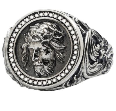 China Resizable Mens 925 Jesus Christ Ring Punk Silver Size Roocker Punk Ring for sale