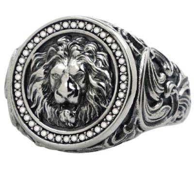 China Resizable Mens 925 Roocker Punk Ring Silver Size Lion Ring for sale