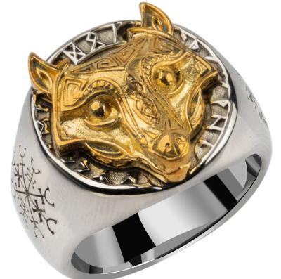 China Mens Stainless Steel Wolf Viking Punk Rock Hip Hop Ring for sale