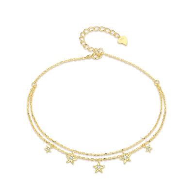 China TRENDY Ankle Chain S925 Silver Jewelry Plated With Double Layer 18K Gold With Stars Fashion Luxury 2020 New For Women Lady Girlfriend Gift for sale